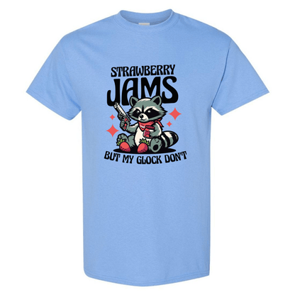 "Strawberry Jams, But My Glock Don't" - Hilarious Raccoon Graphic T-Shirt - StyleSavvy.xyz