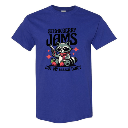 "Strawberry Jams, But My Glock Don't" - Hilarious Raccoon Graphic T-Shirt - StyleSavvy.xyz