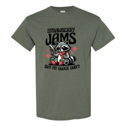 "Strawberry Jams, But My Glock Don't" - Hilarious Raccoon Graphic T-Shirt - StyleSavvy.xyz