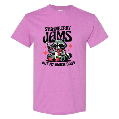 "Strawberry Jams, But My Glock Don't" - Hilarious Raccoon Graphic T-Shirt - StyleSavvy.xyz