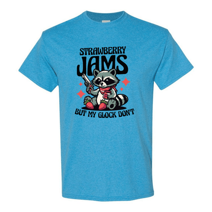 "Strawberry Jams, But My Glock Don't" - Hilarious Raccoon Graphic T-Shirt - StyleSavvy.xyz