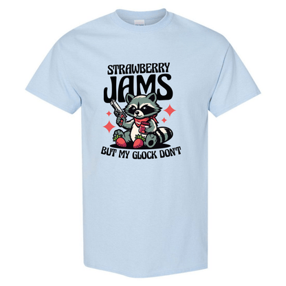 "Strawberry Jams, But My Glock Don't" - Hilarious Raccoon Graphic T-Shirt - StyleSavvy.xyz