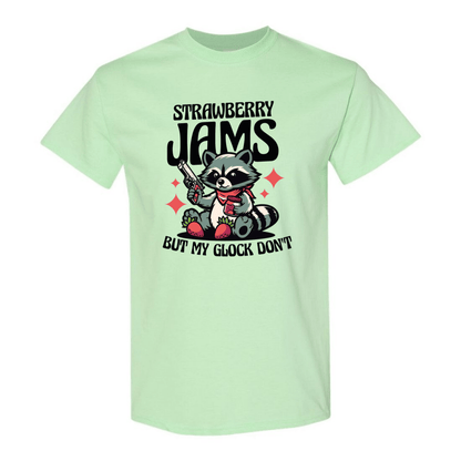 "Strawberry Jams, But My Glock Don't" - Hilarious Raccoon Graphic T-Shirt - StyleSavvy.xyz