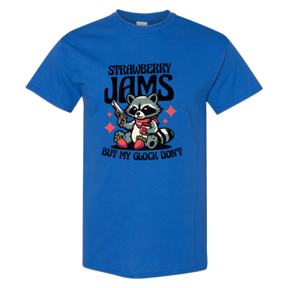 "Strawberry Jams, But My Glock Don't" - Hilarious Raccoon Graphic T-Shirt - StyleSavvy.xyz