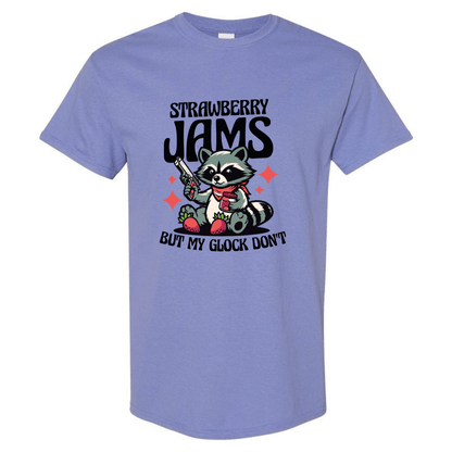 "Strawberry Jams, But My Glock Don't" - Hilarious Raccoon Graphic T-Shirt - StyleSavvy.xyz