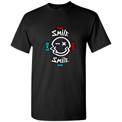 Glitch Smiley Face T-Shirt - Light Blue, Red, and White - StyleSavvy.xyz