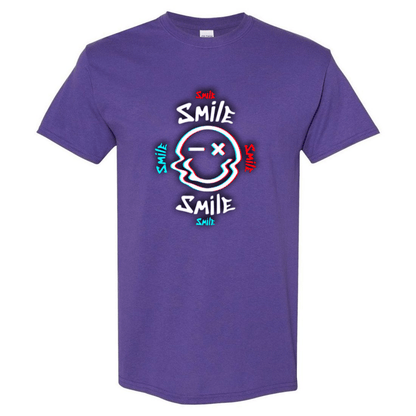 Glitch Smiley Face T-Shirt - Light Blue, Red, and White - StyleSavvy.xyz