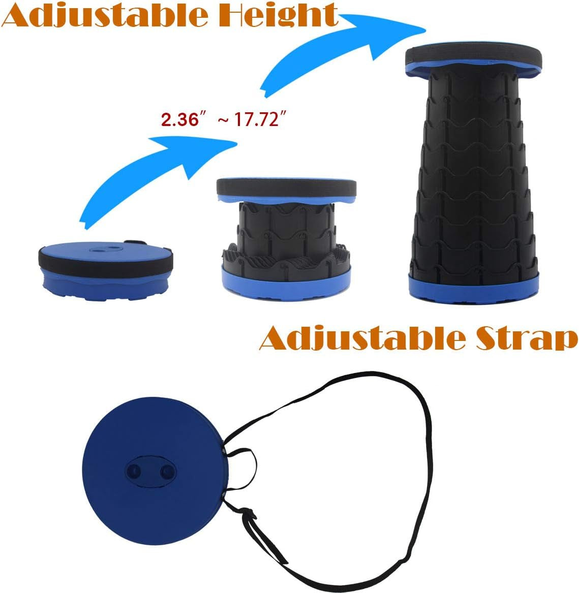 Portable Camping Travel Stool, Retractable Folding Stool, Foldable Telescopic Stool Lightweight for Outdoor Indoor Activities BBQ Fishing Hiking Gardening Beach Adults (Blue)