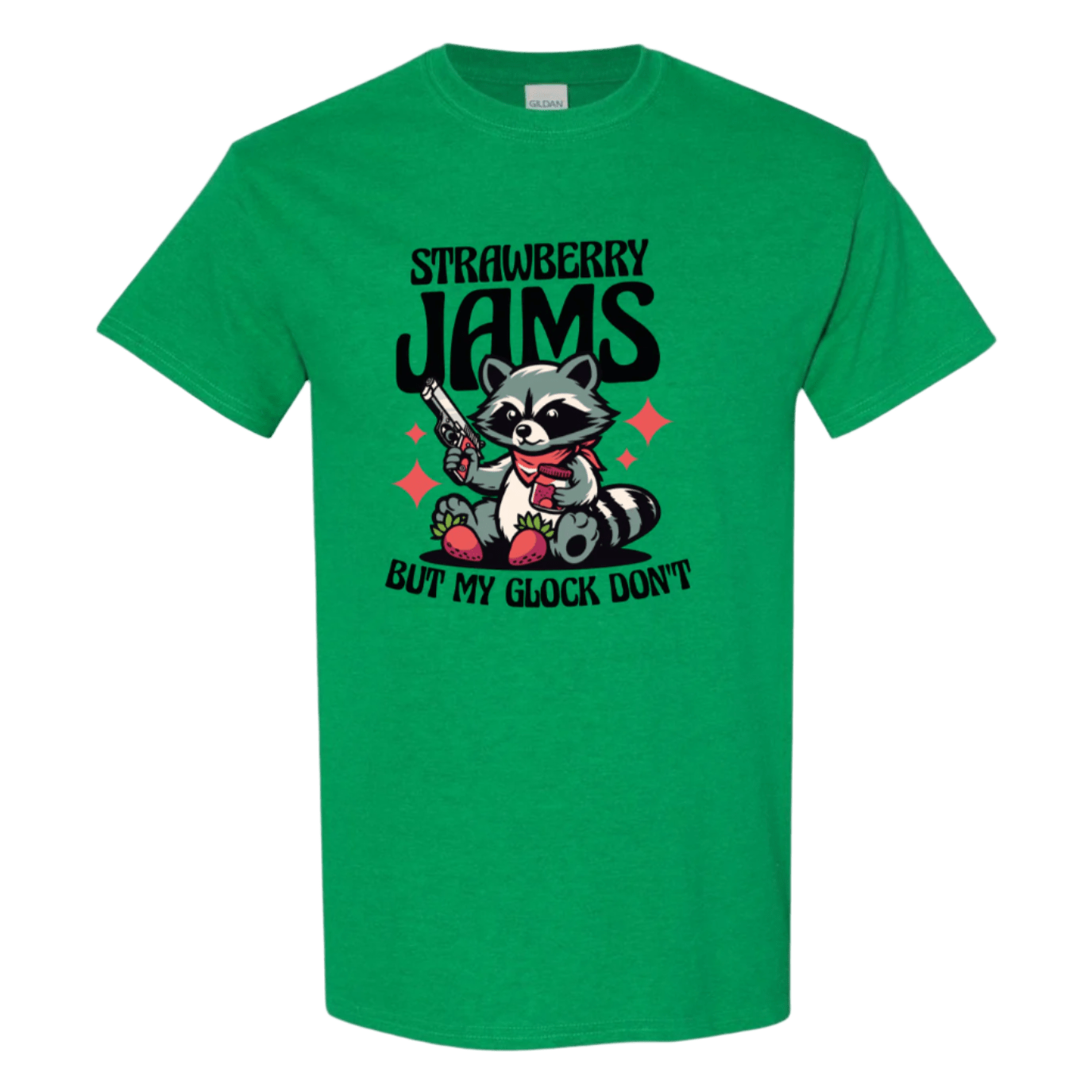 "Strawberry Jams, But My Glock Don't" - Hilarious Raccoon Graphic T-Shirt - StyleSavvy.xyz