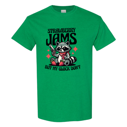 "Strawberry Jams, But My Glock Don't" - Hilarious Raccoon Graphic T-Shirt - StyleSavvy.xyz