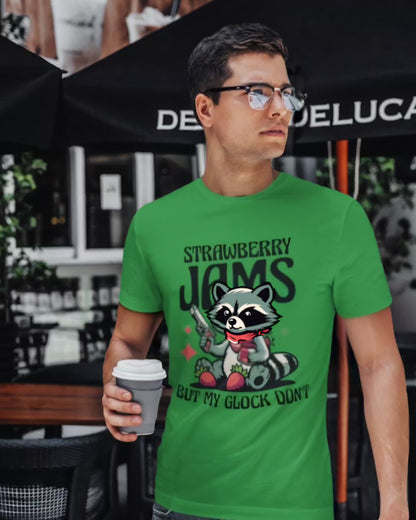 "Strawberry Jams, Glock Don't" - Hilarious Raccoon Graphic T-Shirt